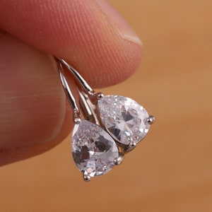 Solid 925 Sterling Silver Teardrop Pear Cut Cubic Zirconia Hoop Earrings Gift Boxed image 3