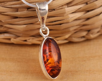 Natural Baltic Amber 925 Sterling Silver Stylish Pendant Snake Chain 16-26 Inches Gift Boxed
