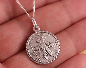 Collier à pendentif Saint Christophe en argent sterling - Rond 20 mm