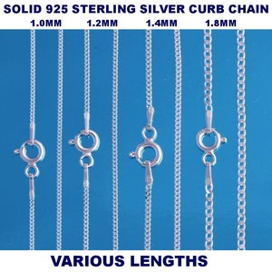 925 Sterling Silver Curb Chain Necklace Various Lengths 14 16 18 20 22 24 26 28 30 Inches