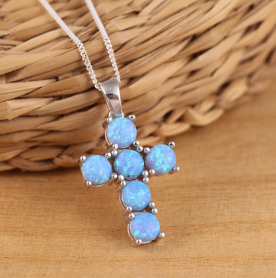 MYSTIC JEWELS - Collana in Argento 925 - Ciondolo Opale Sintetico Blu e Zirconcio, Catena Delicata, Design Minimalistico, Gioiello Donna, Tamaño Unico