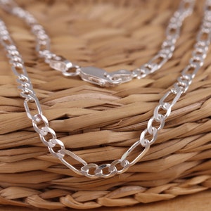 Collar de cadena Figaro de 3 mm de plata esterlina maciza 925 en varias longitudes de 16, 18 y 20 pulgadas
