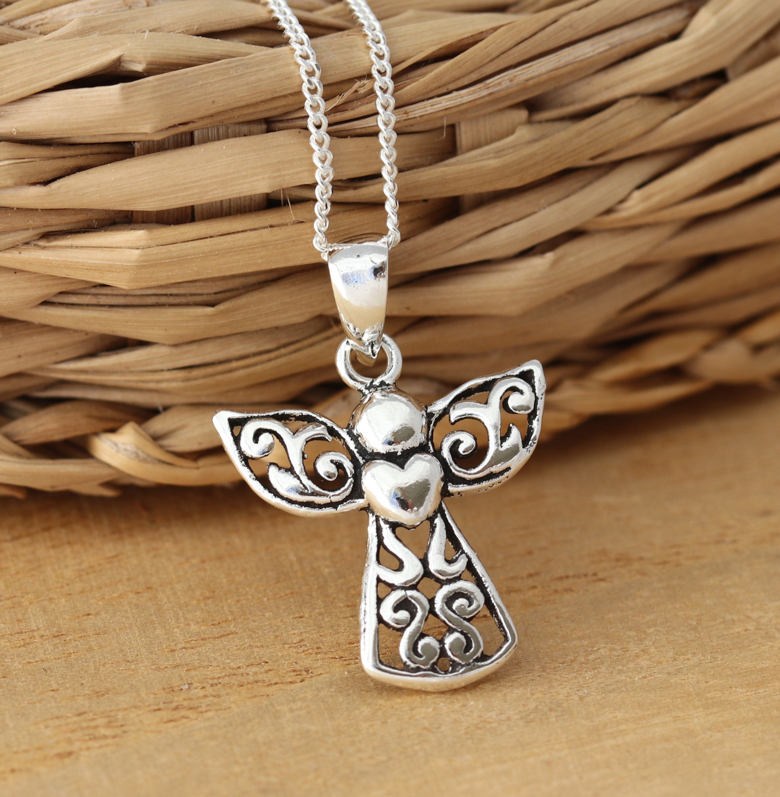 Sterling Angel Necklace Silver Guardian Angel Gorgeous Pendant - Etsy