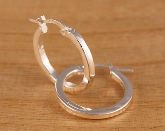 Solid 925 Sterling Silver Plain Huggie Hoop Earrings 20mm Diameter Gift Boxed