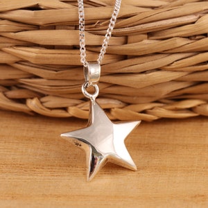 Solid 925 Sterling Silver Puffed Star Pendant Necklace Chain 16- 30 Inches  Gift Boxed
