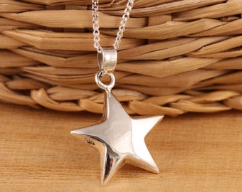 Solid 925 Sterling Silver Puffed Star Pendant Necklace Chain 16- 30 Inches  Gift Boxed