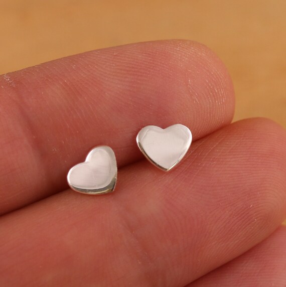 Solid 925 Sterling Silver Love Heart Stud Earrings Plain Stylish Jewellery Etsy