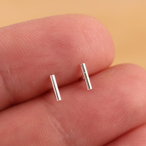 Solid 925 Sterling Silver Round Bar Geometric Minimalist Stud Earrings Jewellery