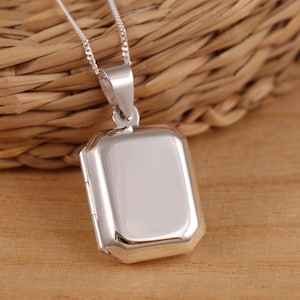 Solid 925 Sterling Silver Large Rectangular Plain Photo Locket Pendant Necklace Curb Chain Gift Boxed