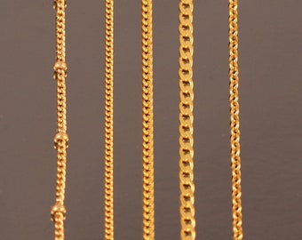 Yellow Gold Plated on Solid 925 Sterling Silver Chain Necklace Curb Belcher Curb with Bead Balls 16 18 20 22 24 26 28 30 Inches