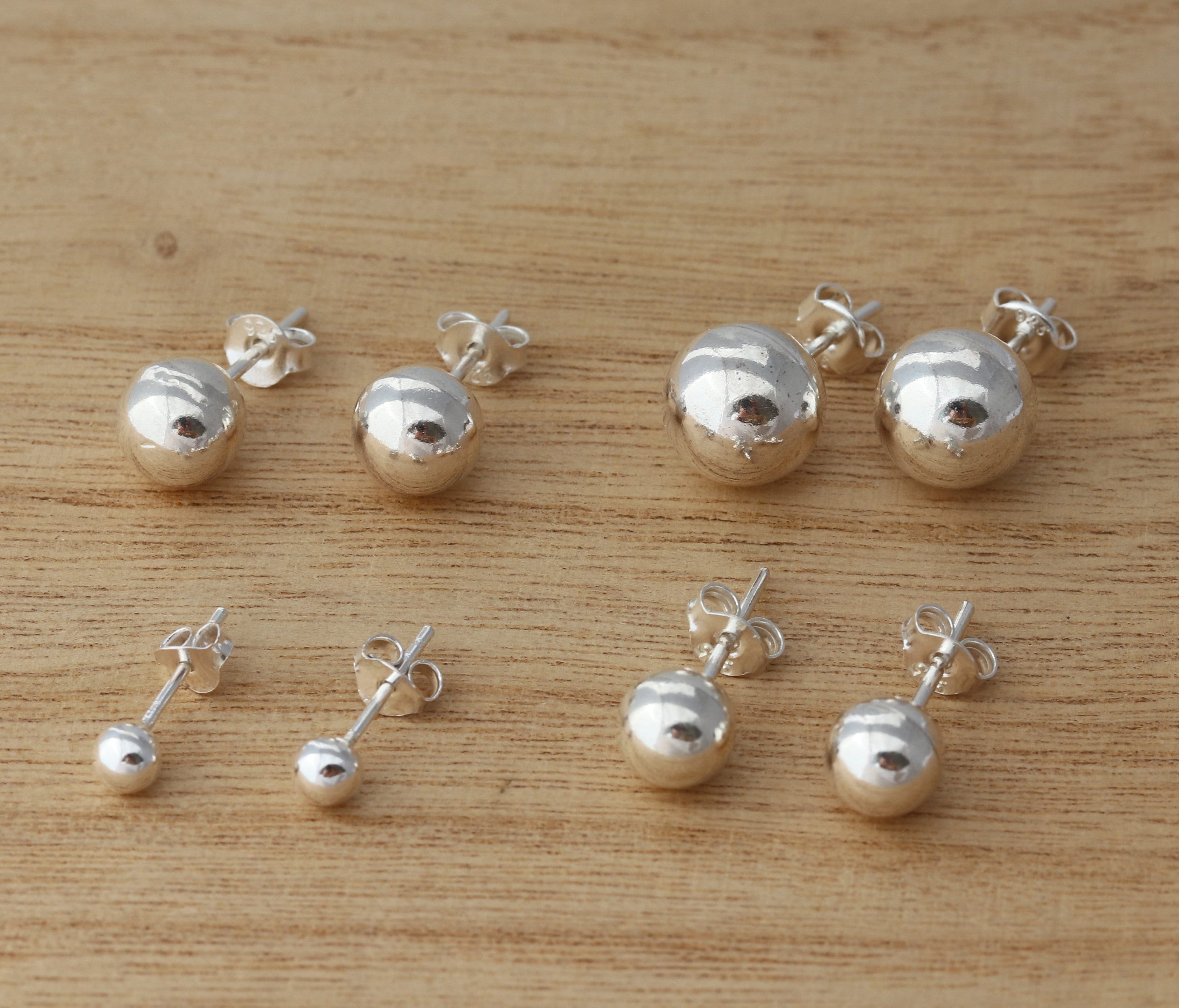 925スターリングシルバープレーンボールスタッドピアス3mm 4mm 5mm 6mm 