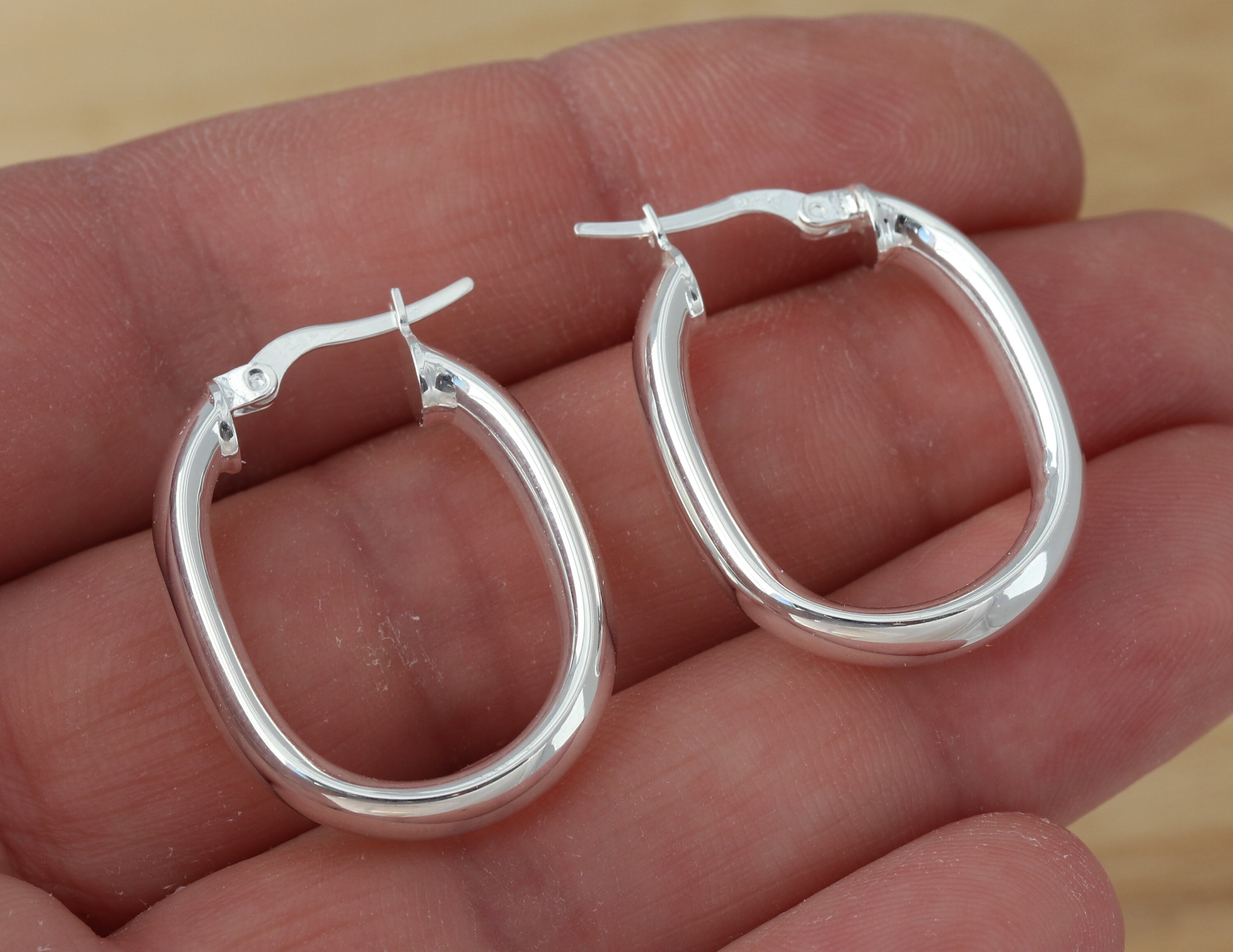 Cangall Orecchini a cerchio in argento Sterling 925, piccoli, ovali, ipoallergenici, a forma di U, geometrici, per donne e ragazze, Argento sterling