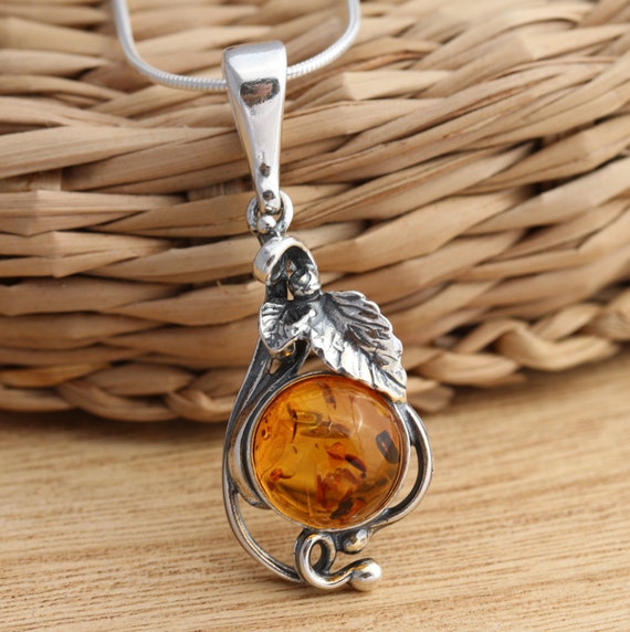 Pendentif Cœur En Ambre De La Baltique Et Argent Sterling 925 - Bijou Naturel
