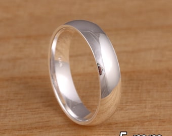 Solid 925 Sterling Silver Plain Wedding Band Ring Comfort Fit D-Shaped Thumb Ring Various Width Men's Ladies Gift Boxed