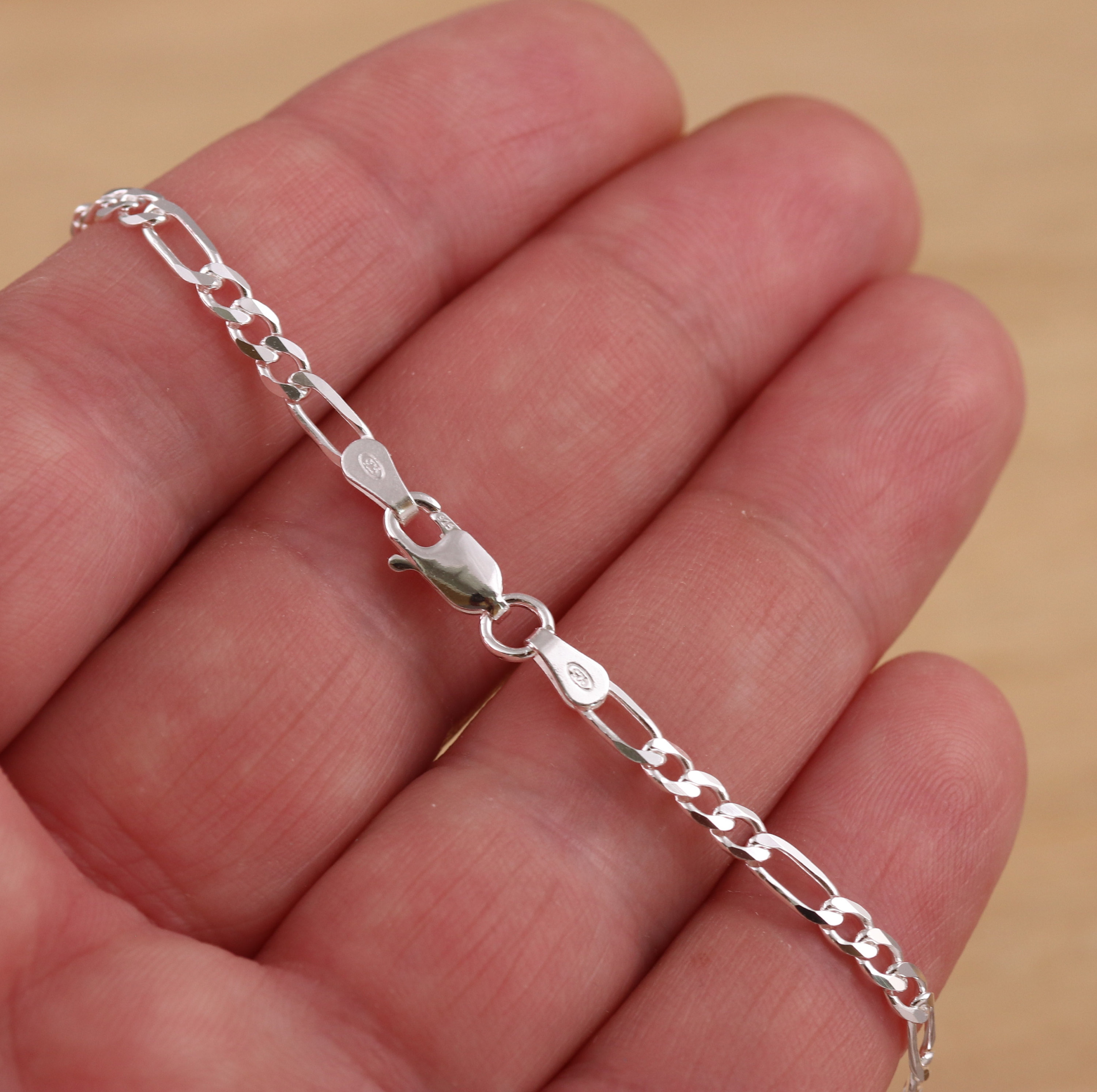 Solid 925 Sterling Silver 3mm FIGARO Chain Bracelet Various Length 7.5 8.0 8.5 9.0 Inches - Etsy Solid 925 Sterling Silver 3mm FIGARO Chain Bracelet Various Length 7.5 8.0 8.5 9.0 Inches - Etsy