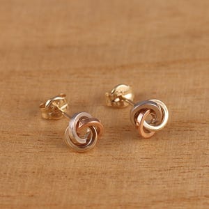 Genuine 9ct Gold 3-Colour Love Knot 6mm Stud Earrings 3-Tone Rose White Yellow Gold a Pair of Gold Earrings Gift Boxed - Real 9K Gold
