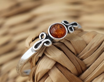 Cognac Baltic Amber 925 Sterling Silver Ring Genuine Amber Ring Various Sizes Gift Boxed