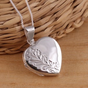 Collier pendentif médaillon photo coeur gravé en argent sterling 925 chaîne gourmette 16-30 pouces dans une boîte cadeau