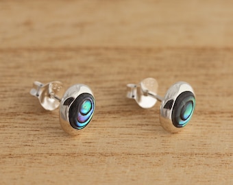 Abalone Shell 925 Sterling Silver Oval Stud Earrings Gift Boxed