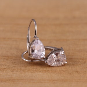 Solid 925 Sterling Silver Teardrop Pear Cut Cubic Zirconia Hoop Earrings Gift Boxed image 1