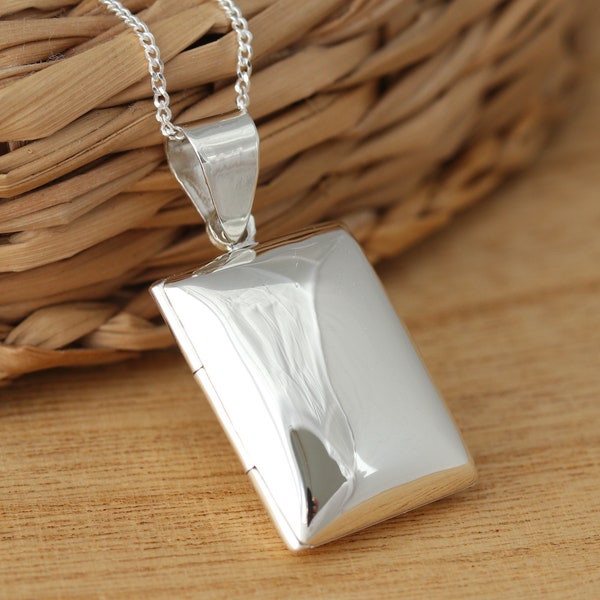 Massief 925 sterling zilver rechthoekig fotomedaillon effen hanger ketting kinketting in geschenkverpakking