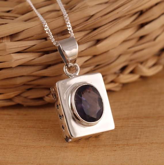 Pendentif En Argent Massif Avec Iolite Véritable - Pierre Bleu-violet, Bijou Neuf
