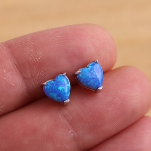 925 Sterling Silber Blue Opal Liebe herzförmige Ohrstecker-Geschenk verpackt