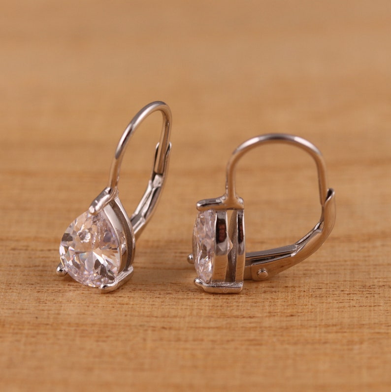 Solid 925 Sterling Silver Teardrop Pear Cut Cubic Zirconia Hoop Earrings Gift Boxed image 2