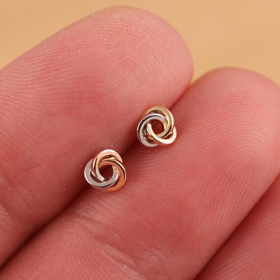 9K Gold Love Knot Stud Earrings – Tri-color Gold, Gift Boxed - Etsy