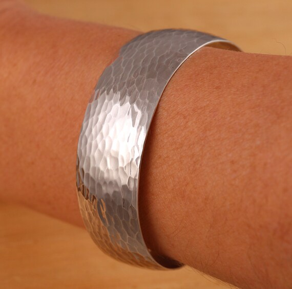 925 Sterling Silver Hammered Open Cuff Plain Bangle Bracelet UK