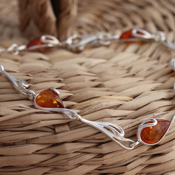 Bracelet en argent sterling 925 avec ambre baltique naturel dans un coffret cadeau