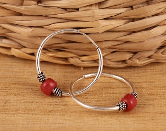 Solid 925 Sterling Silver 18mm Hoop Sleeper Earrings