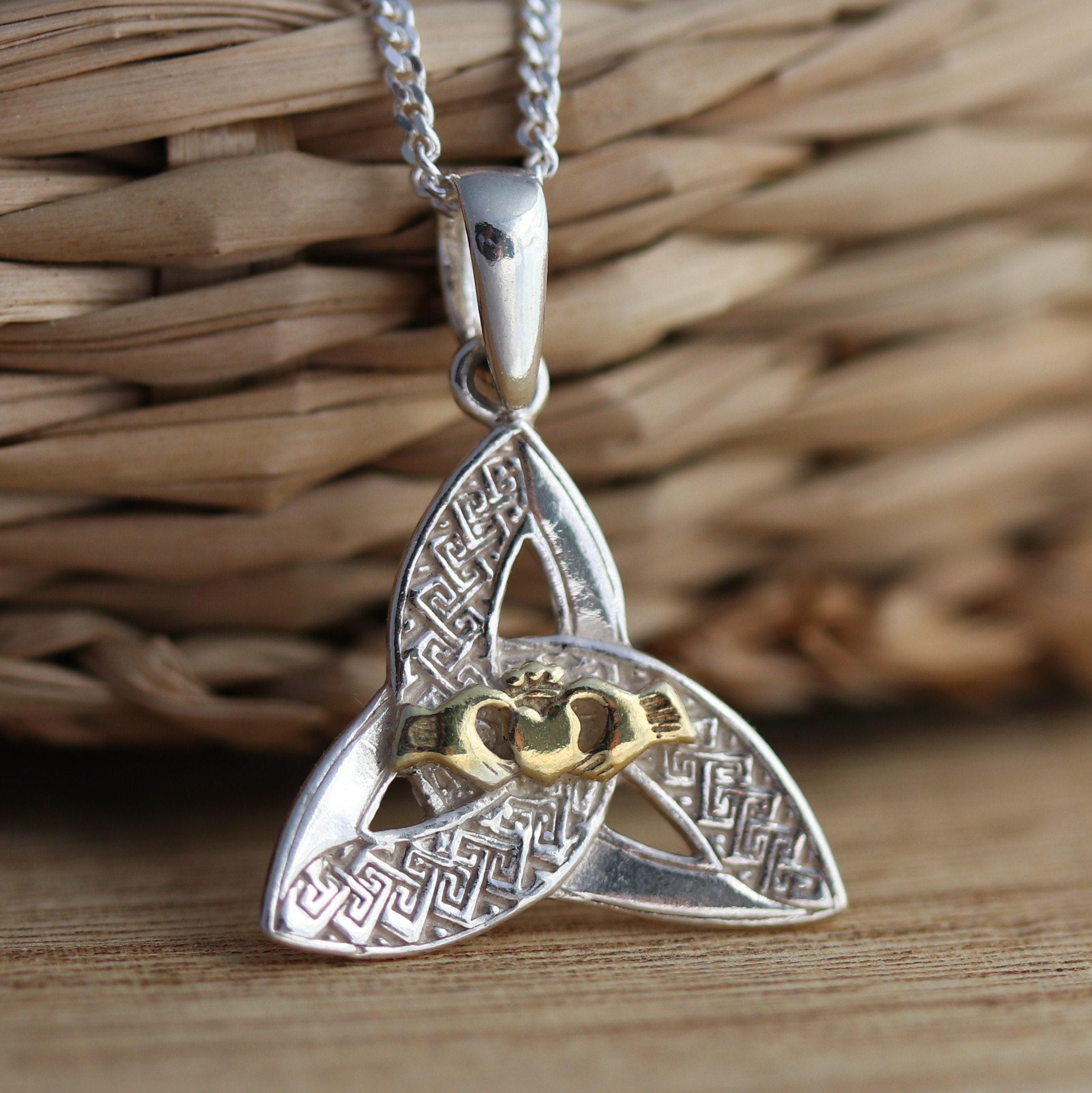 925 Sterling Silver Celtic Trinity Knot Pendant Gold Vermeil Claddagh ...