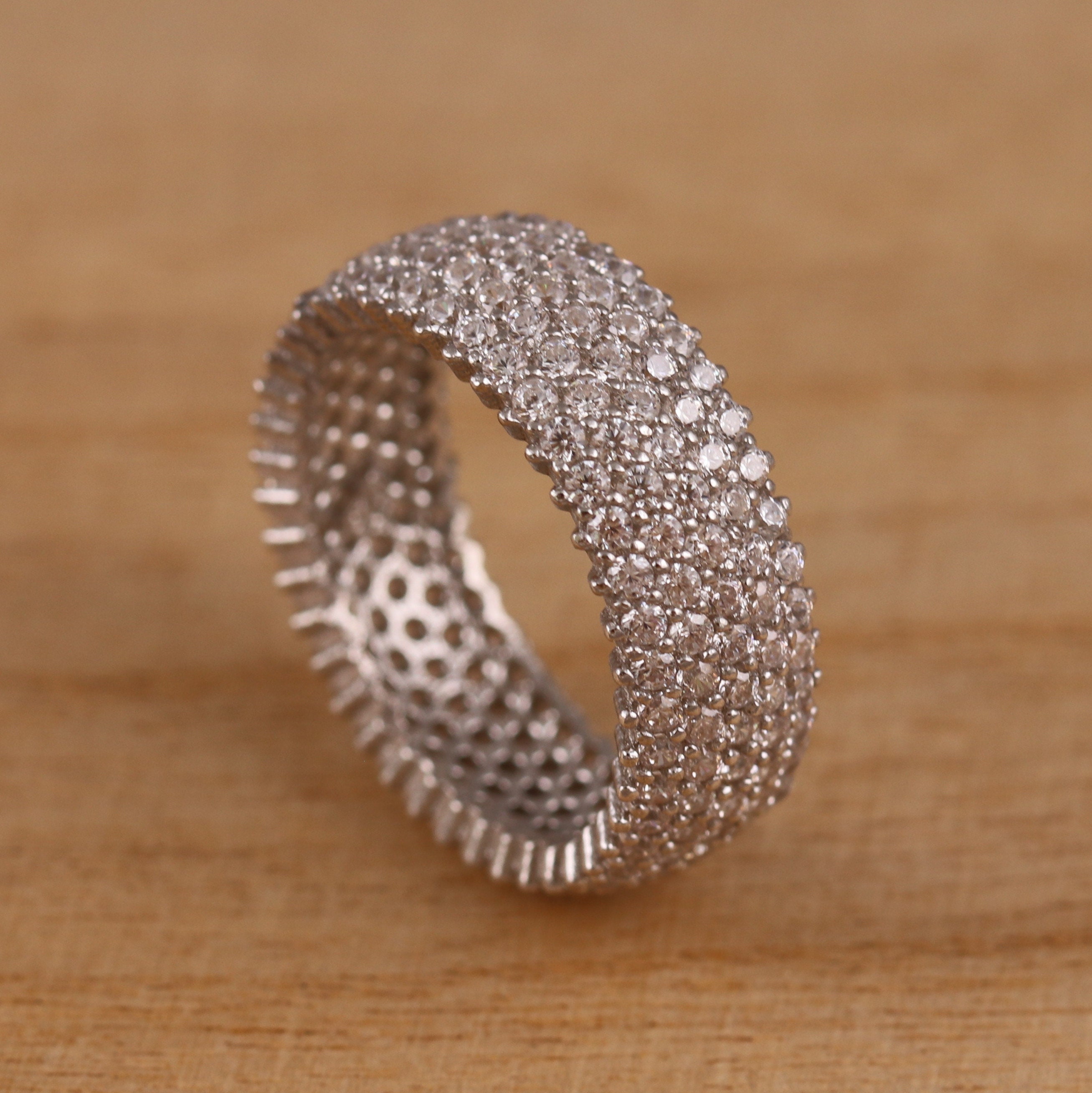 925 Sterling Silver Full Eternity Cubic Zirconia Band Ring 8mm Wide ...