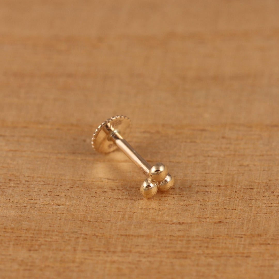 9ct Yellow Gold REAL Diamond Cartilage Heart 1.0mm x 6mm Flower Back Stud Helix Earring 0.50g - Karma Jewellery and Body Piercing