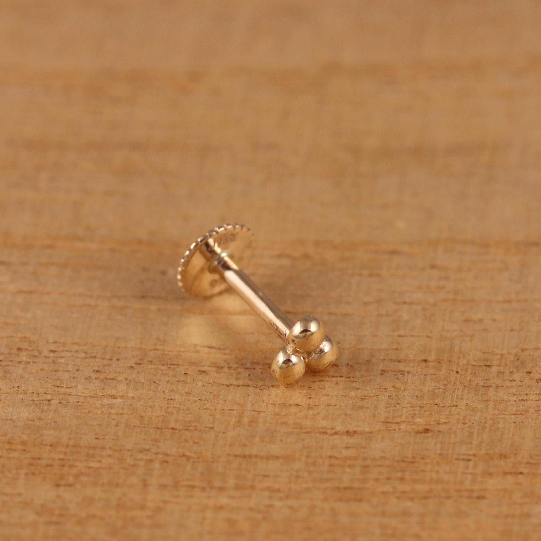 9ct Yellow Gold 8mm Helix Cartilage Hoop Earring - 3 Star Design, Limani London