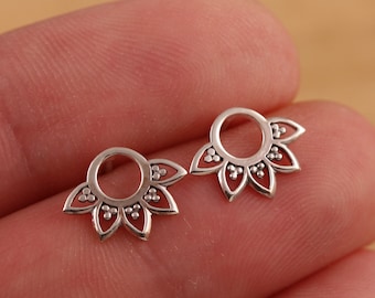 Pendientes de flor de loto de plata de ley maciza 925 en caja de regalo