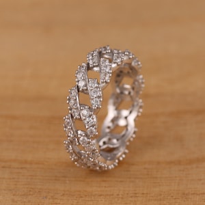 925 sterlingsilverring med kubansk kedja och CZ-mönster, 6 mm bred, olika storlekar, förpackad