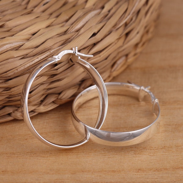 Solid 925 Sterling Silver Plain 5mm Wide Hoop Earrings 28mm Diameter Gift Boxed