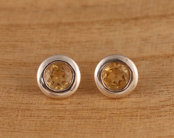 Natural Citrine 925 Sterling Silver Round Stud 10mm Diameter Earrings Gift Boxed