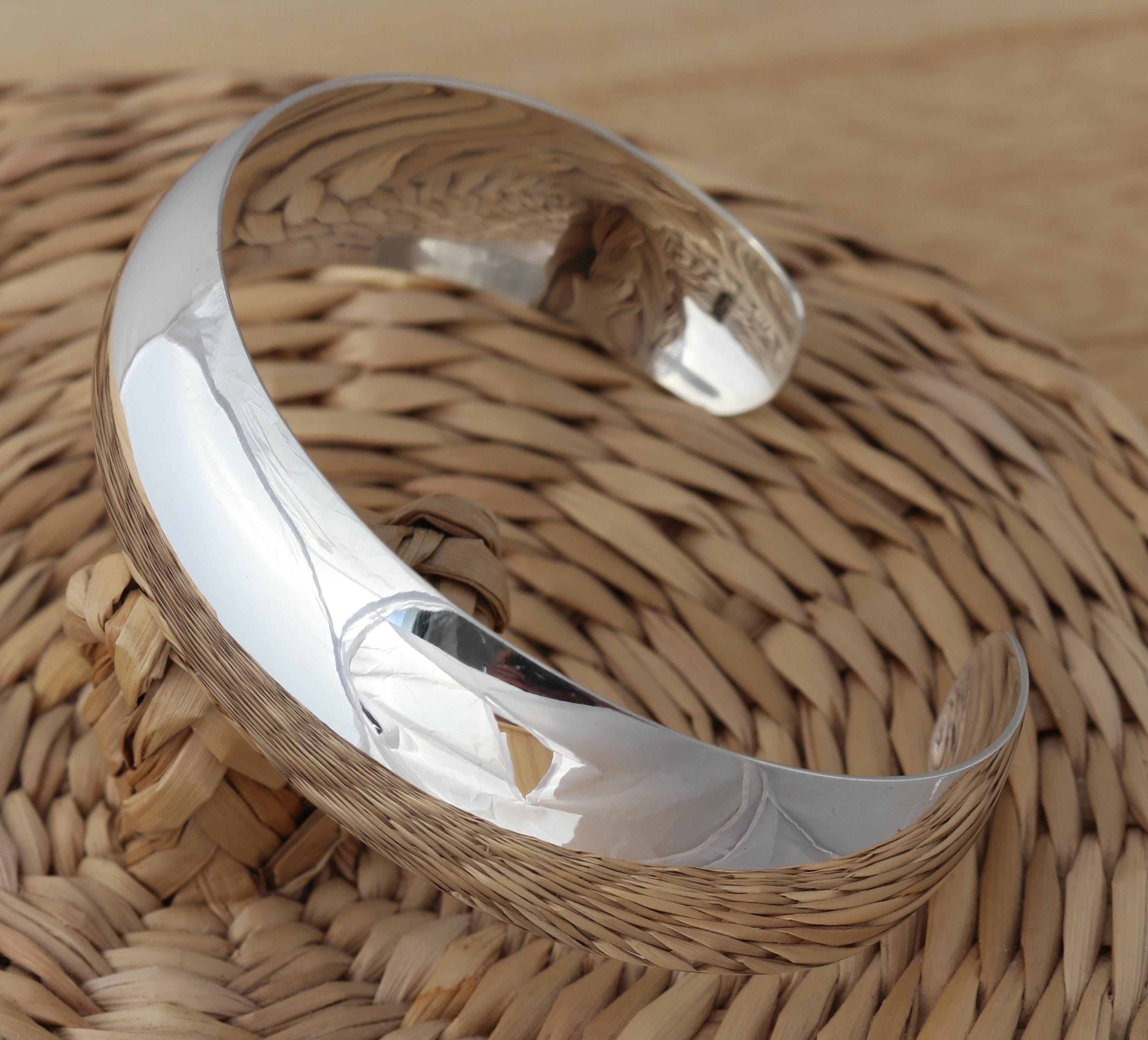 925 Sterling Silver Oval Open Cuff Bangle Bracelet, UK Hallmarked