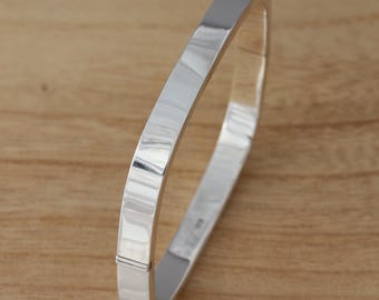 925 Sterling Silver Square Bangle Bracelet Plain 6mm Heavy UK Hallmarked Gift Boxed