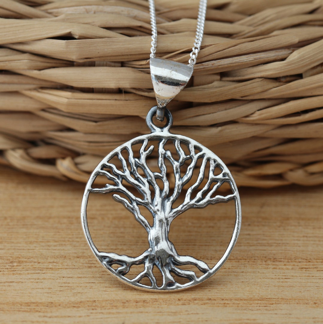 Solid 925 Sterling Silver Tree of Life Pendant Necklace Curb Chain Gift ...