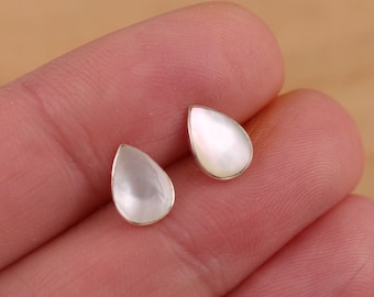 Orecchini A Bottone Rotondi In Madreperla Da 6 Mm Fatti A Mano In - Foto 8