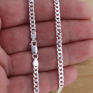 Solid 925 Sterling Silver 4mm Curb Chain Necklace UK Hallmarked Various Length
