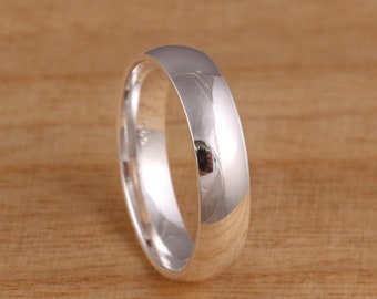 Solid 925 Sterling Silver Plain 5mm Band Thumb Ring D-Shaped Comfort Fit Wedding Band Men's Ladies