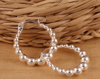 925 Sterling Zilver 21mm Bubble Beaded Huggie Hoops Creoolse oorbellen in geschenkverpakking