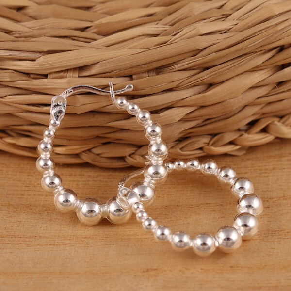 925 Sterling Silver 21mm Bubble Beaded Huggie Hoops Boucles d’oreilles créoles Coffret cadeau