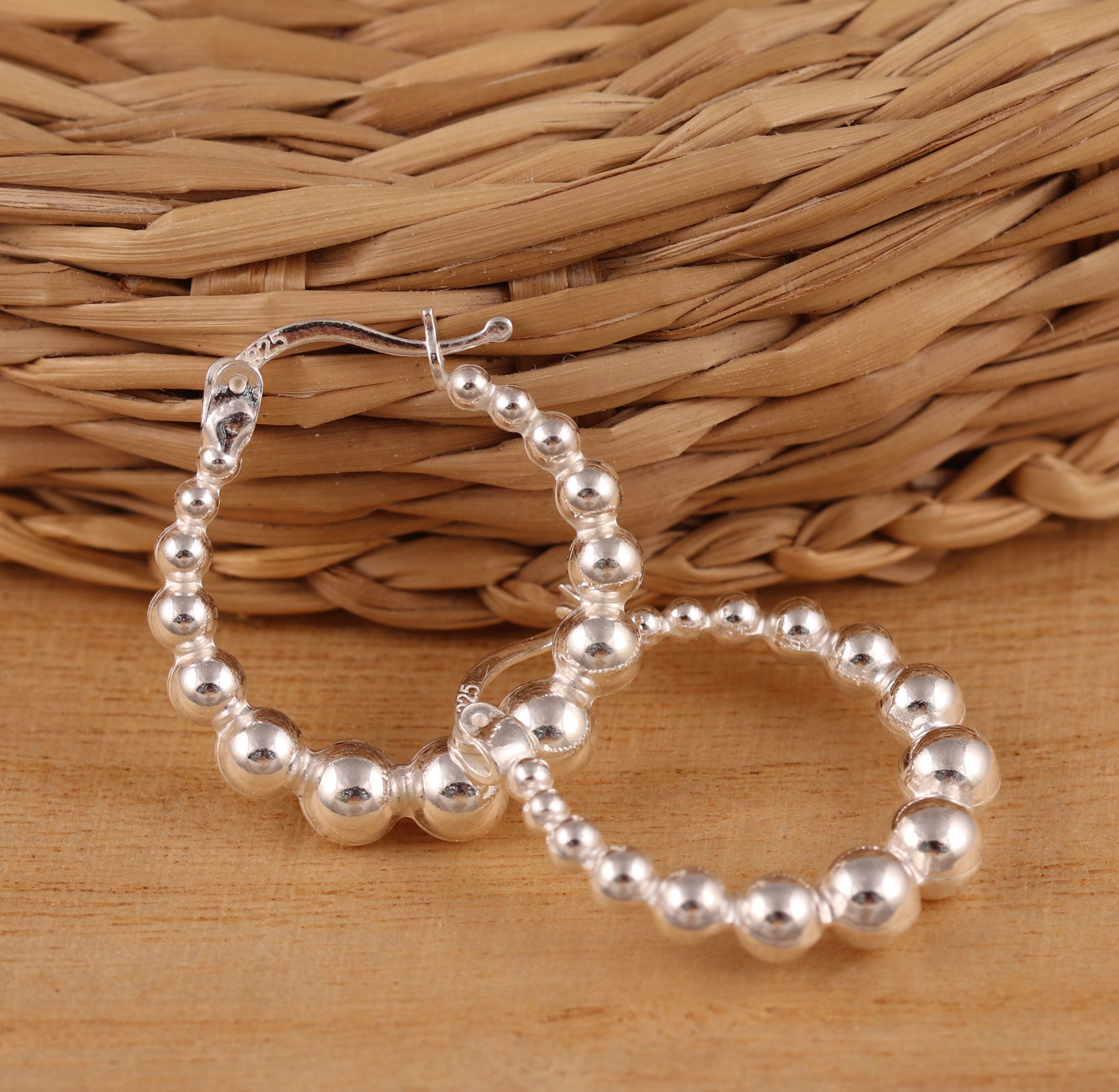 Sterling silver beaded outlet hoop earrings