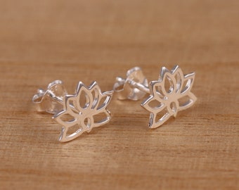 Pendientes de plata de ley 925 maciza con forma de flor de loto en caja de regalo